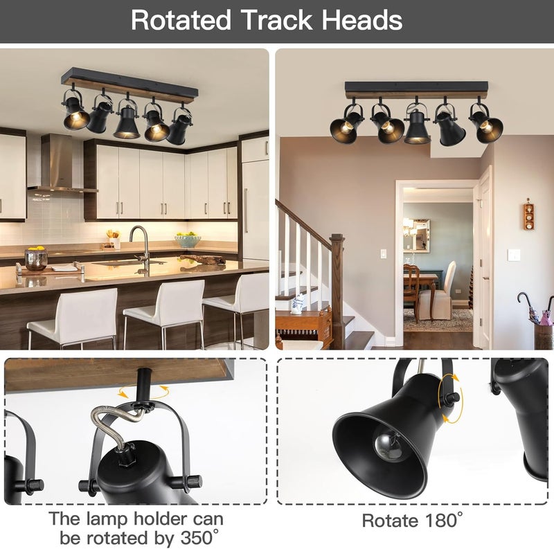 KEESFU 5-Light Track Lighting Kit,Black Semi Flush Mount Ceiling Light with 5 Rotatable Light Heads,Modern Farmhouse Lighting for Livingroom,Bedroom,Hallway,Art Wall,Bathroom,Kitchen.(5-Light) - Image 2